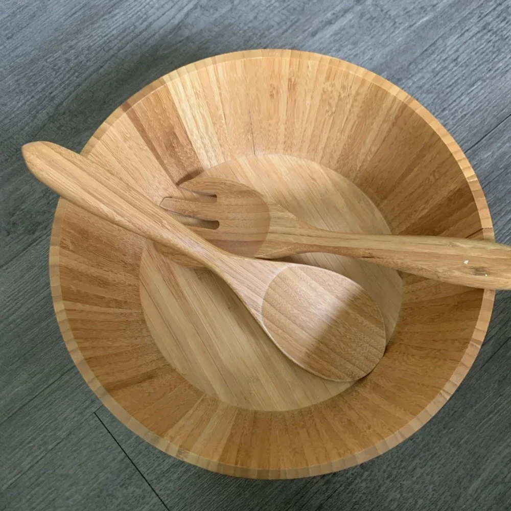 Lipper International 3-Piece Bamboo Salad Bowl Set with Servers 12in